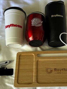 Raytheon RTX Cups Charger Pens Earbuds Charging Device Employee Swag
